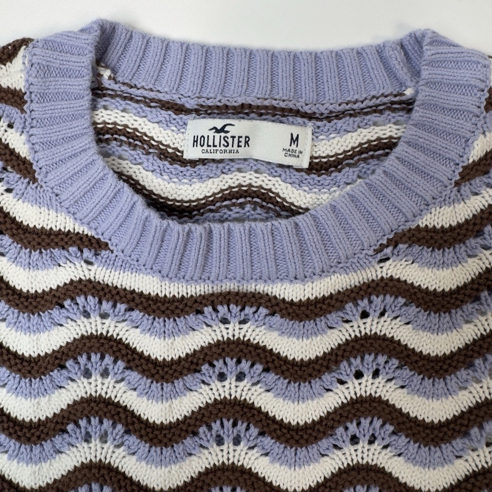 Hollister Crochet Knit Sweater Wave Pattern Women's Pullover Size Medium - Picture 5 of 13
